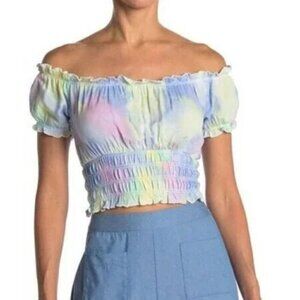 Abound Pastel Tie-Dye Off-Shoulder Crop Top